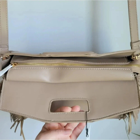 AHDORNED, New, Dakota Taupe Vegan Leather Fringe Crossbody Purse Tote Bag - Picture 9 of 15
